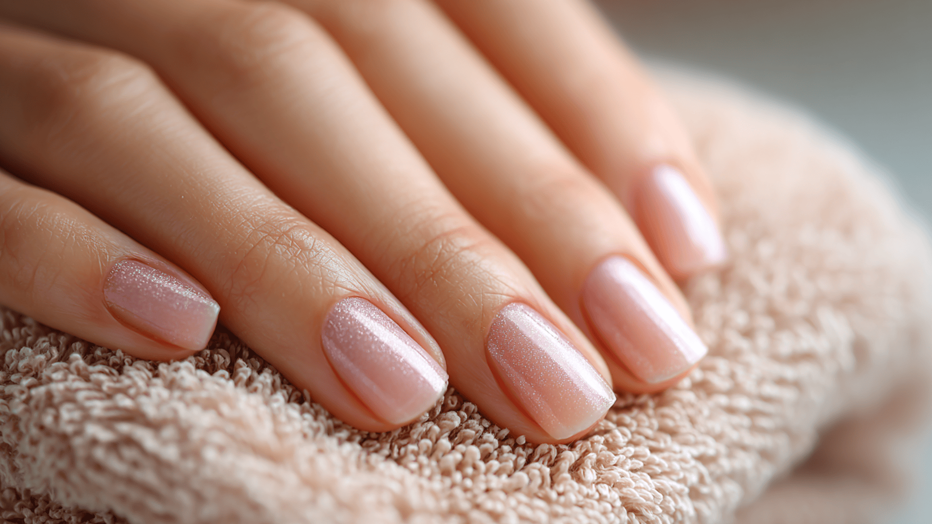 Gel manicure close-up — glossy finish on natural nails