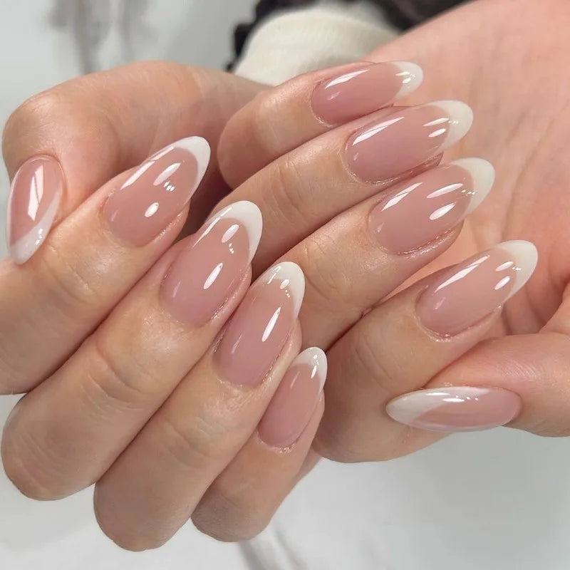 Nail extensions — natural almond shape with gel finish